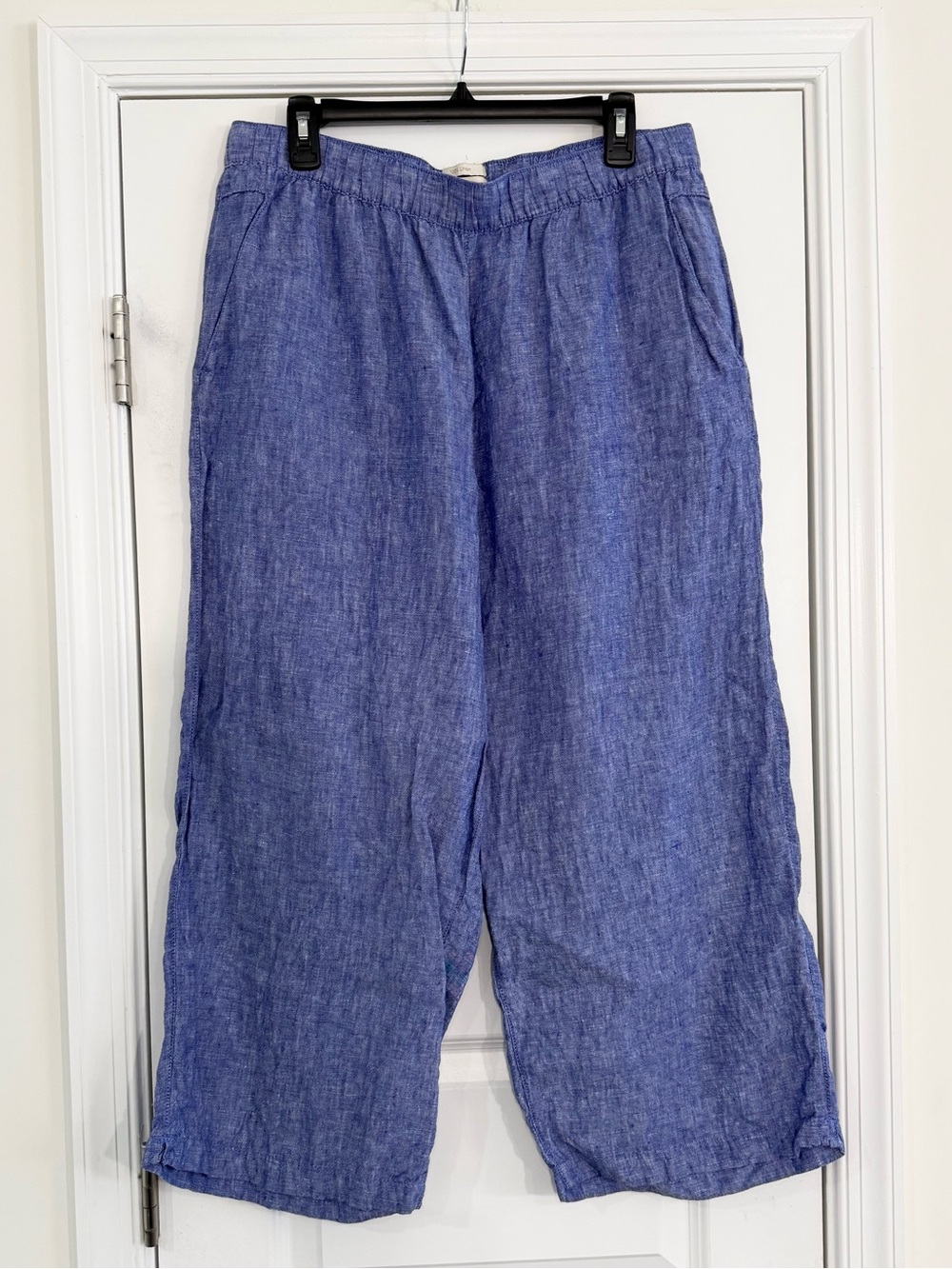 Cynthia Rowley 100% Linen Wide Leg Cropped Pants Women’s XL Blue Coastal